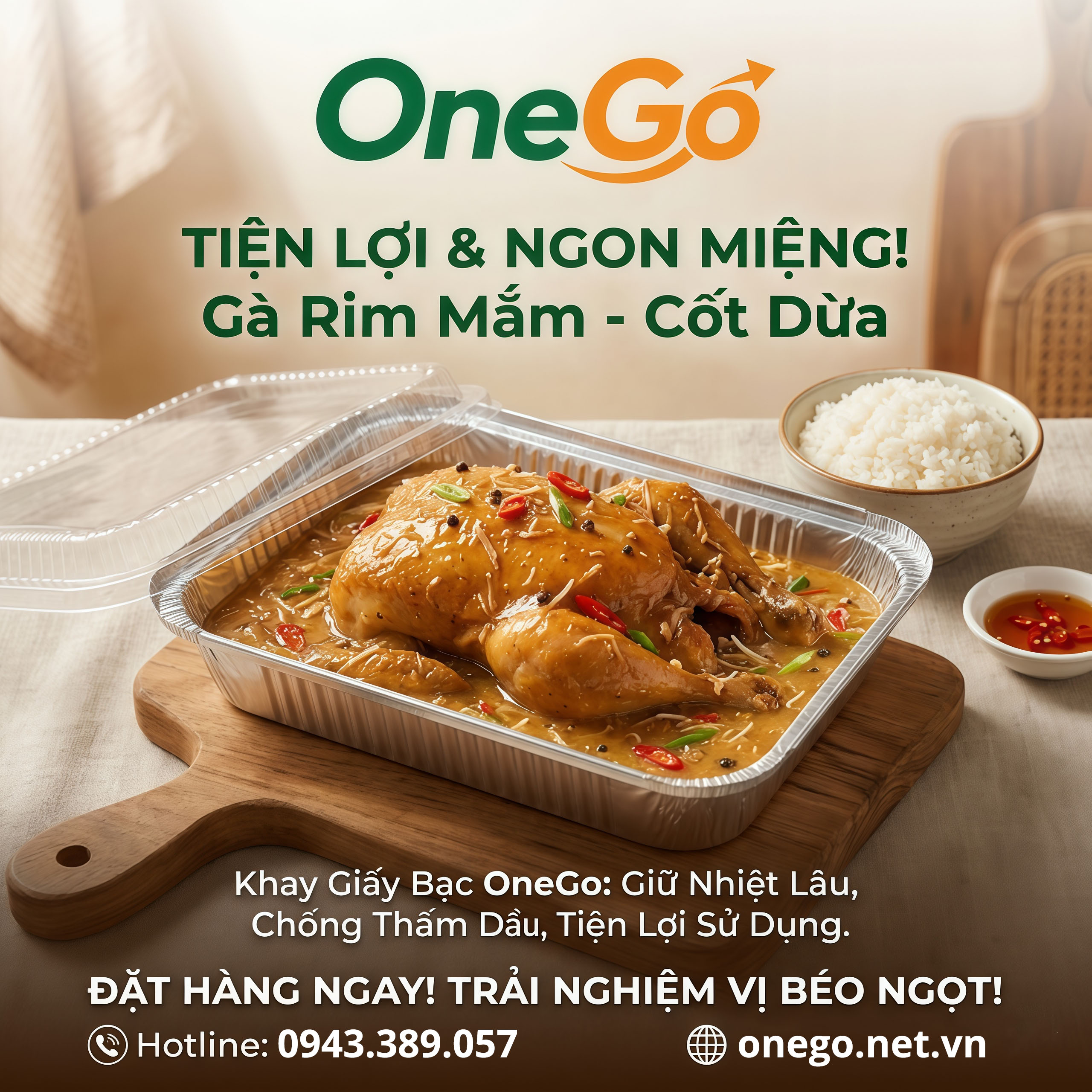 Hộp nhôm đựng gà rim mắm, nước cốt dừa OneGo