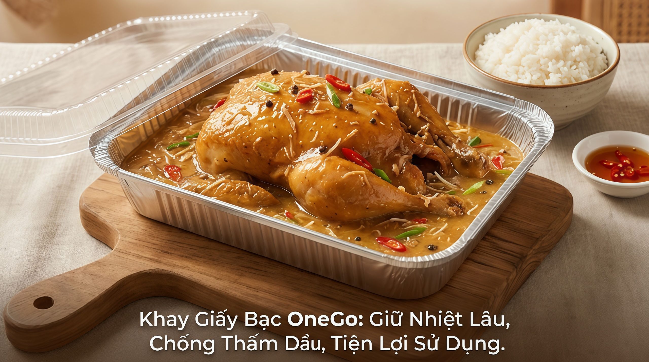 Hộp nhôm đựng gà rim mắm, nước cốt dừa OneGo