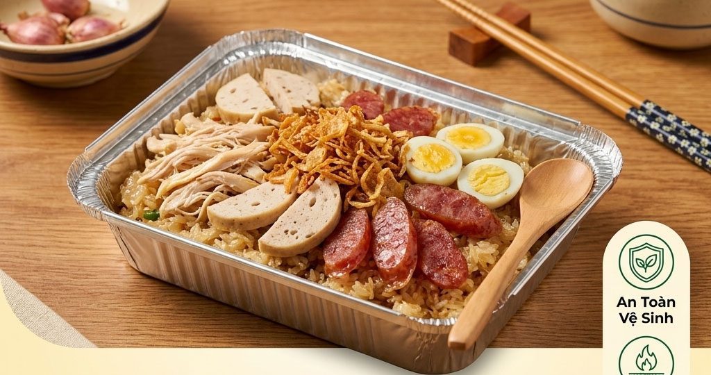 khay giấy bạc đựng xôi