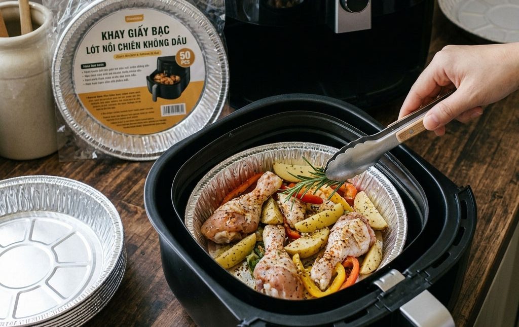 Khay giấy bạc lót nồi chiên không dầu