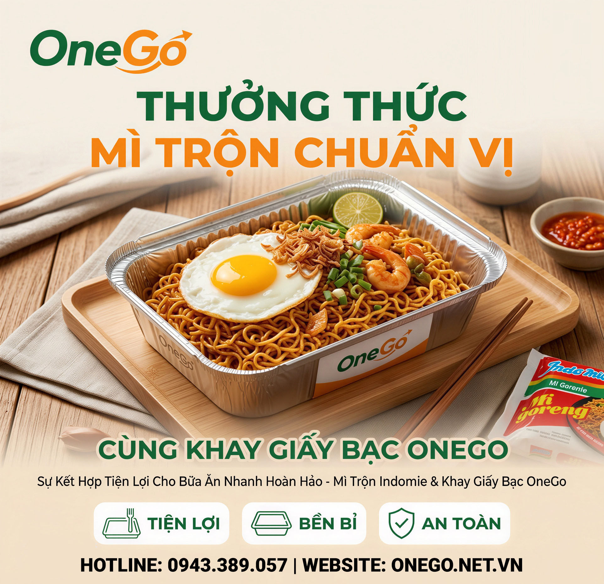Khay giấy bạc đựng mì trộn Indomie OneGo