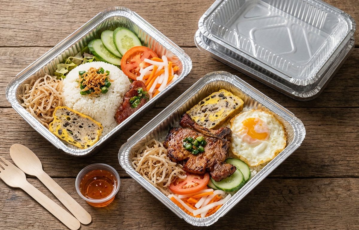 Khay giấy bạc đựng cơm tấm