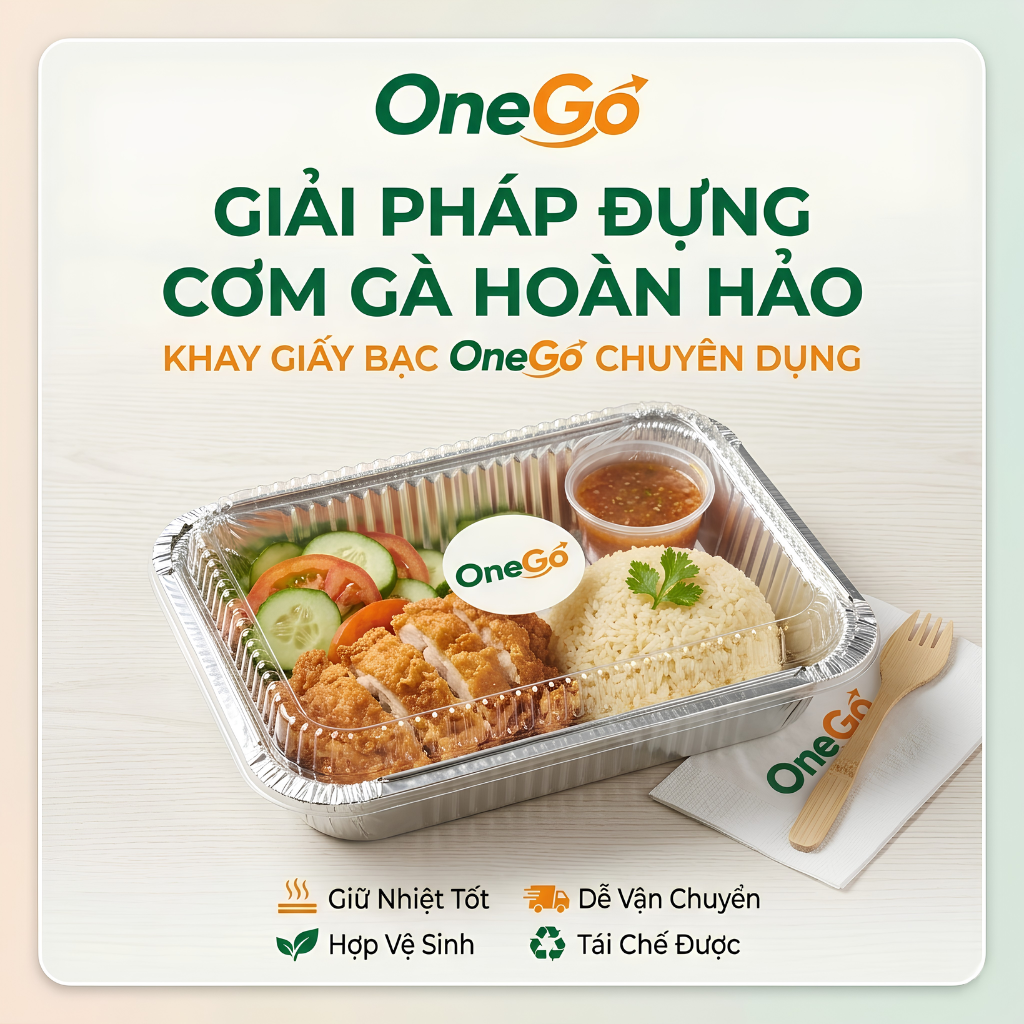 Khay giấy bạc đựng cơm gà OneGo