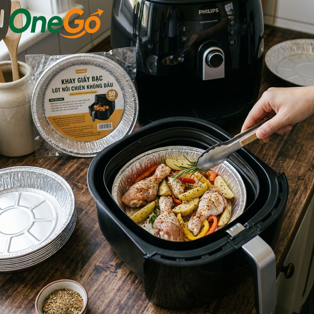 khay giấy nhôm lót nồi chiên không dầu