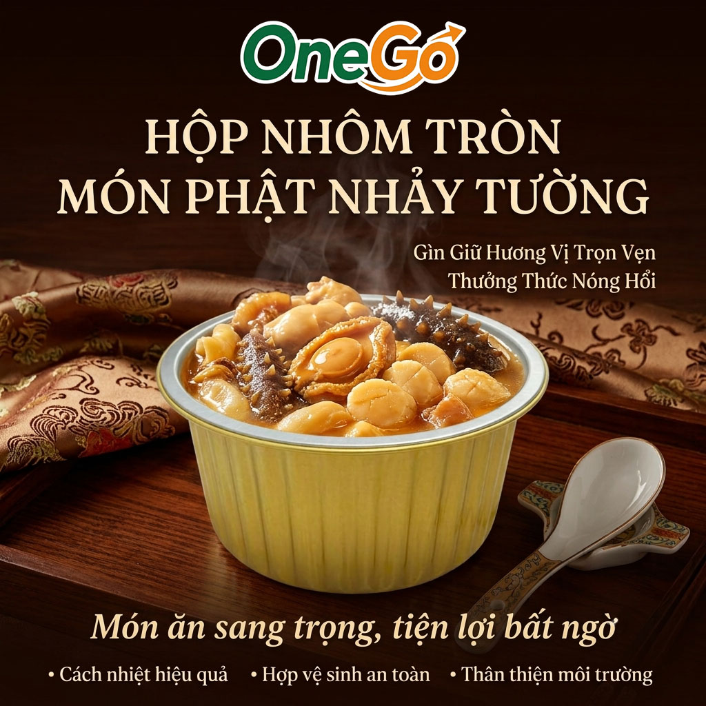 Hộp nhôm tròn đựng món Phật Nhảy Tường