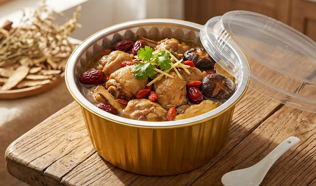 Hộp nhôm tròn đựng gà tiềm thuốc bắc