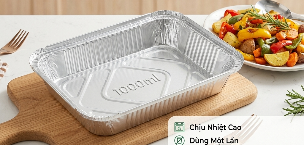 Khay giấy bạc hình chữ nhật 1000ml