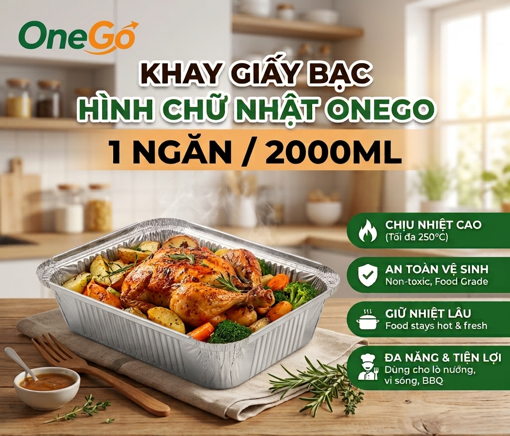 Khay giấy bạc hình chữ nhật 2000ml