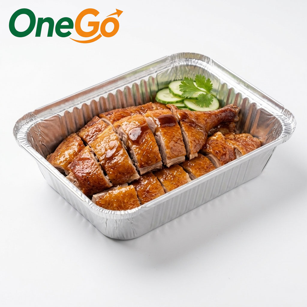 Khay giấy bạc đựng vịt nguyên con