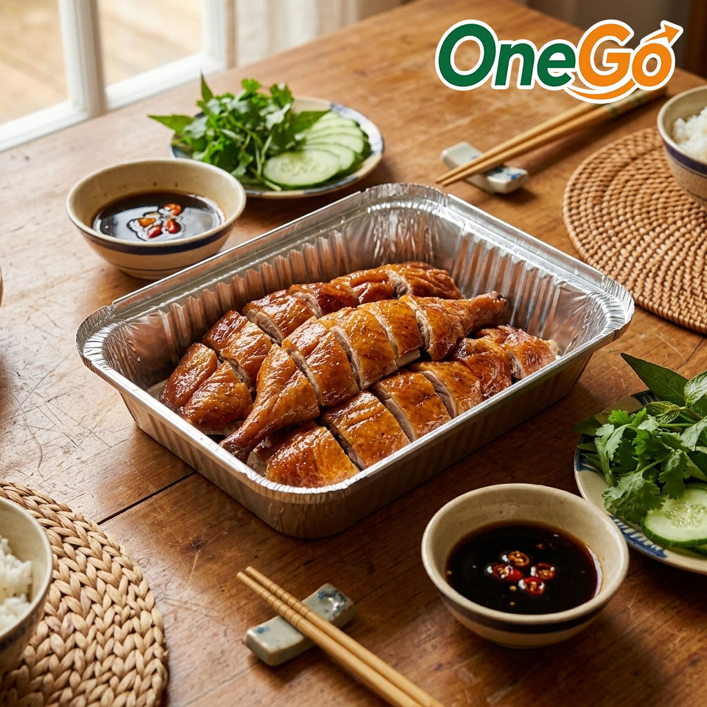 Khay giấy bạc đựng vịt nửa con
