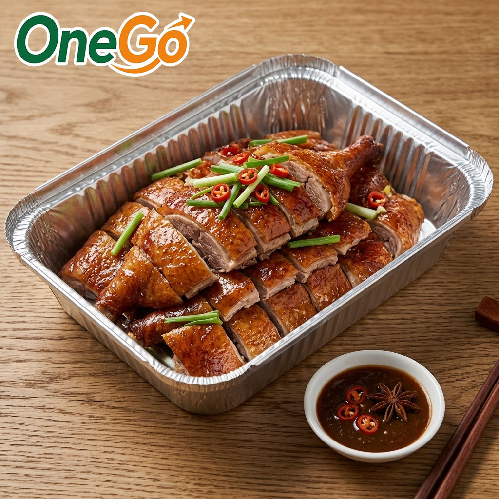 Khay giấy bạc đựng vịt nửa con