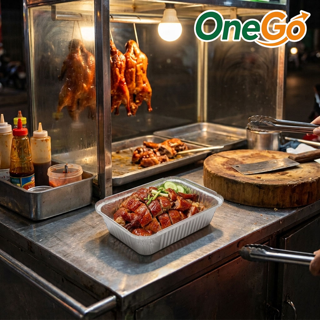 Khay giấy bạc đựng vịt nửa con