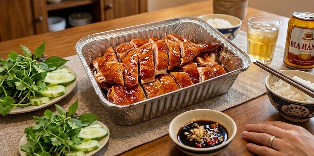 Khay giấy bạc đựng vịt nguyên con